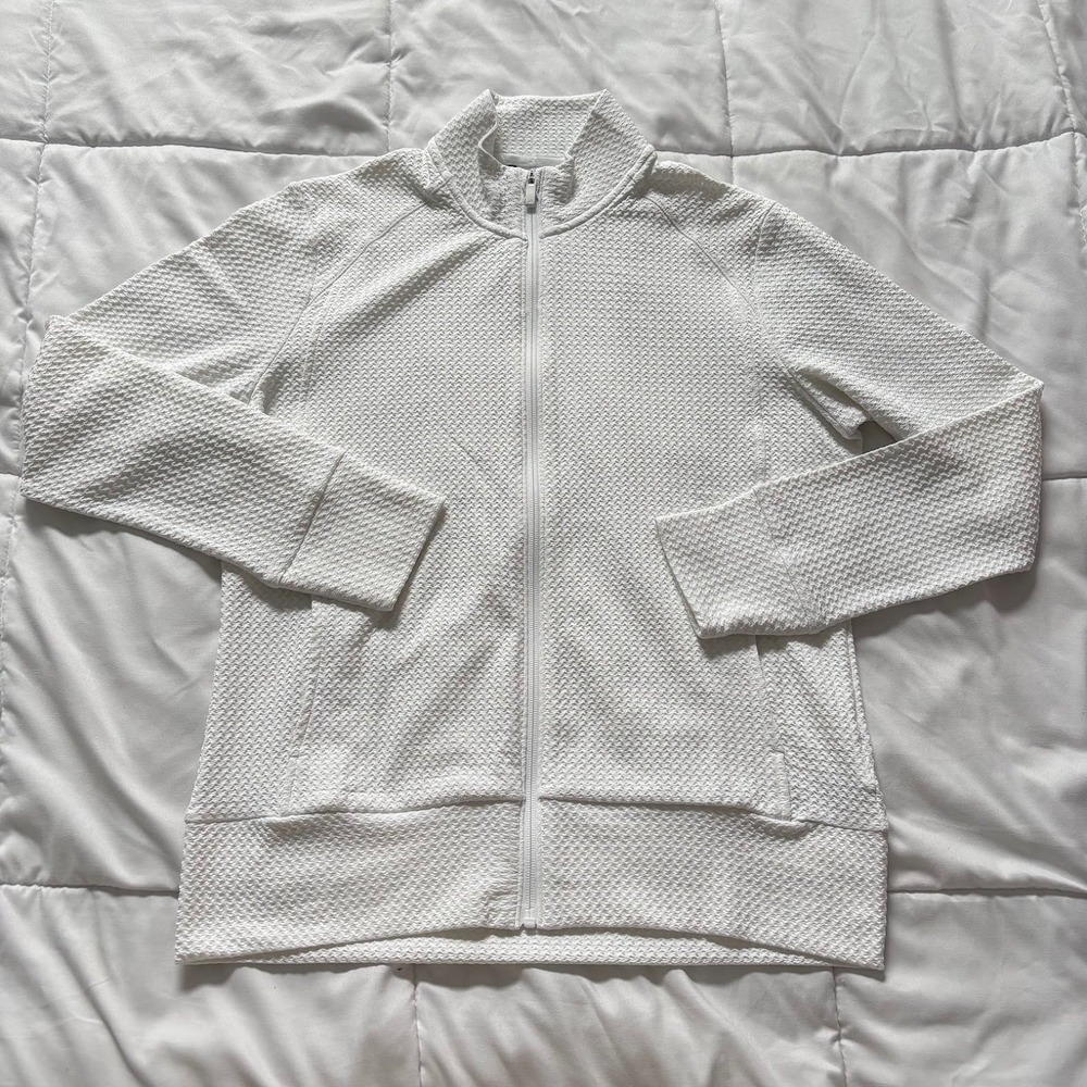 Adidas Womens White Waffle Knit Full Zip Track Jacket Mock Neck Womens Large